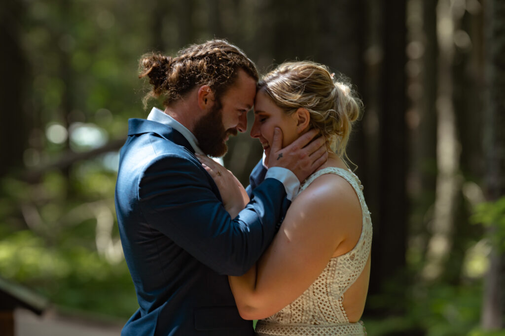 Bride and groom on the wedding day in glacier national park