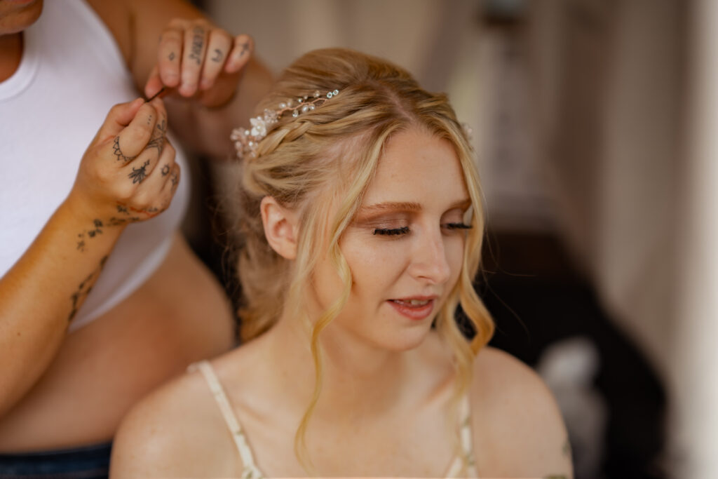 Bride getting hair done