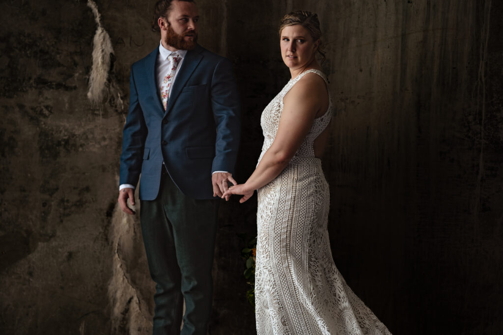 Bridal couple in editorial shot.