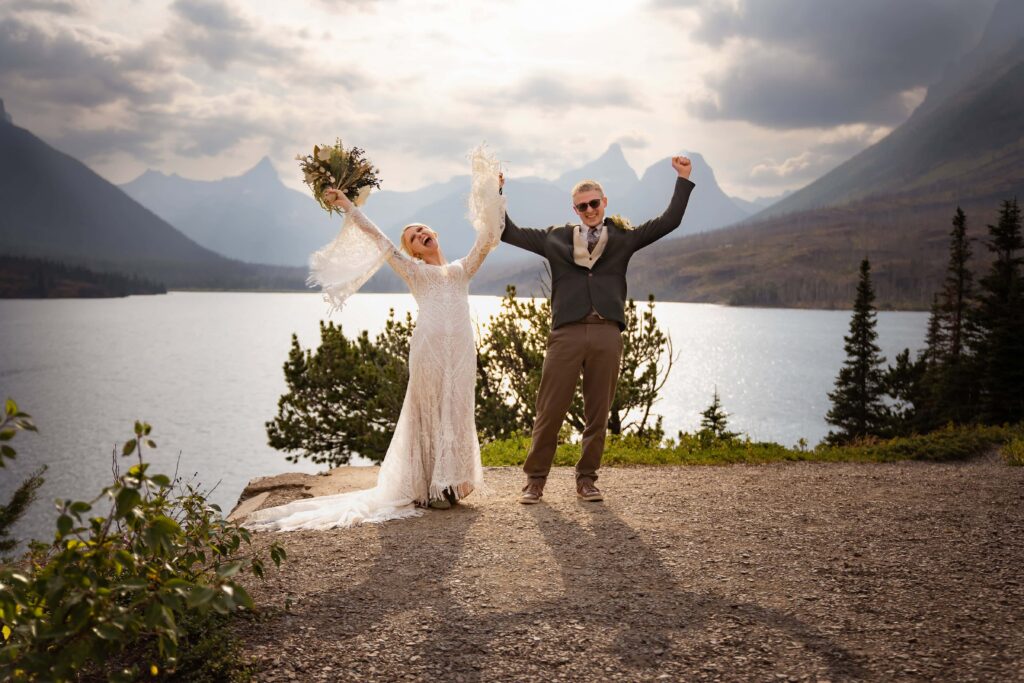 Happy couple celebrating their elopement.