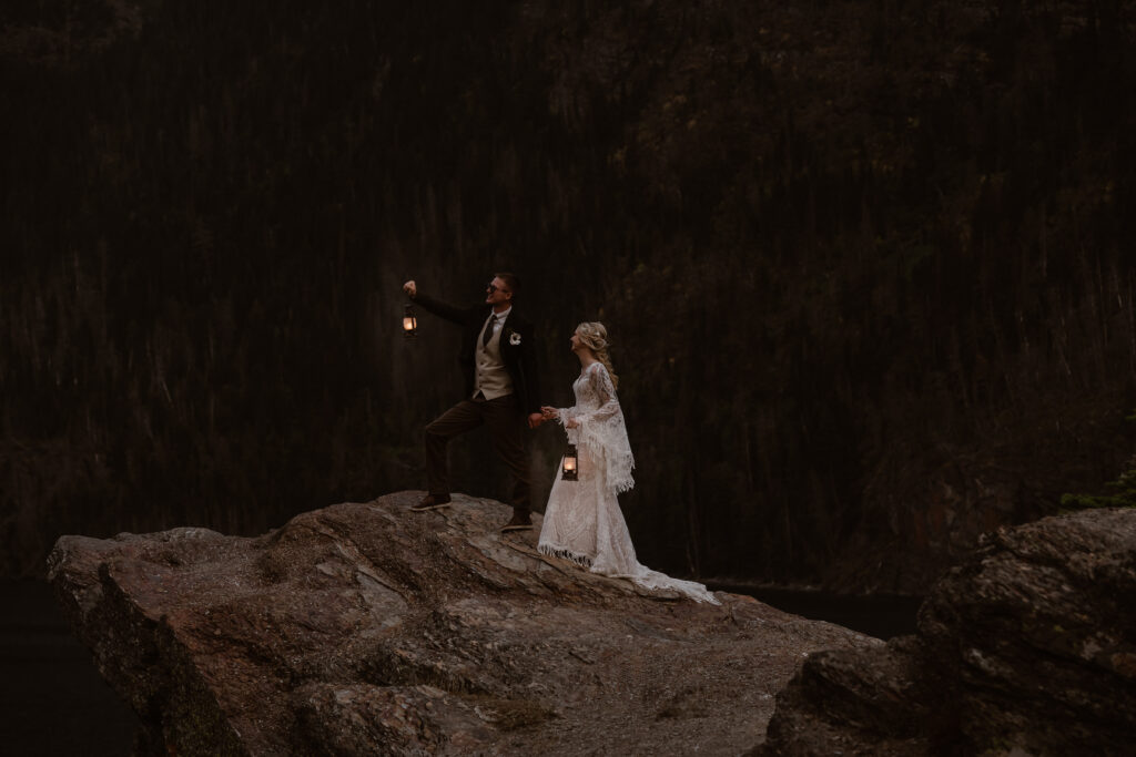 Lantern elopement photo.