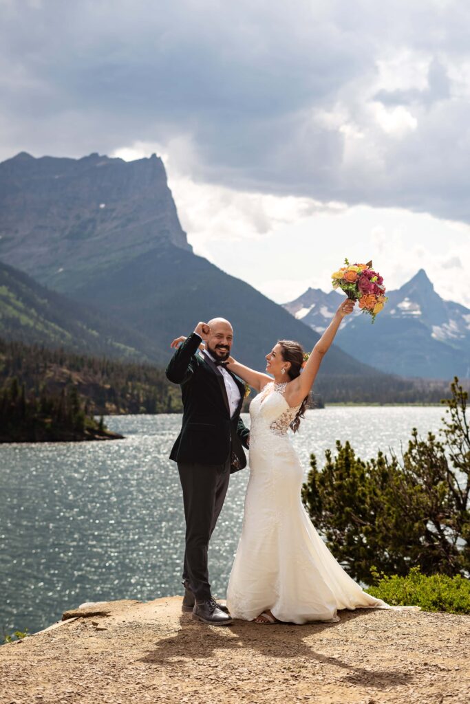 Happy couple just after their elopement celebrating.