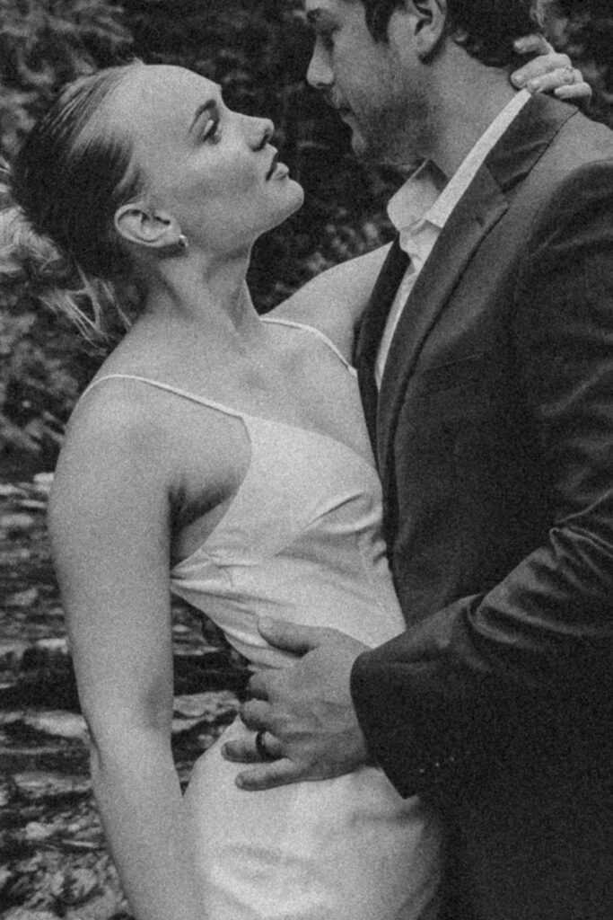 Black and white image of a couple eloping in remote Montana